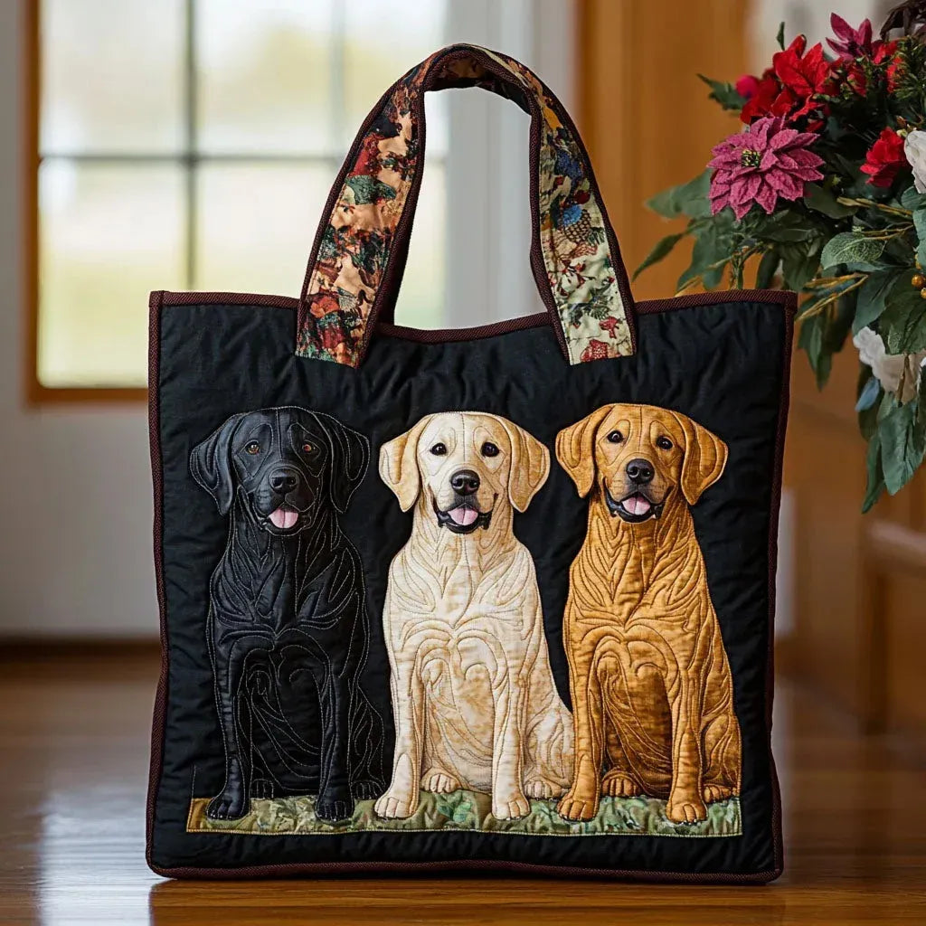 Three Labradors handmade quilted tote for women