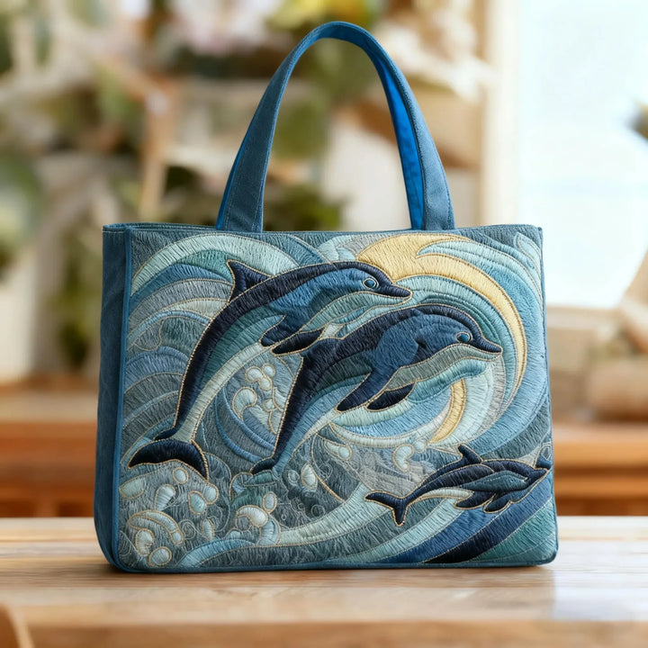 Ocean Dolphin handmade quilted tote for women