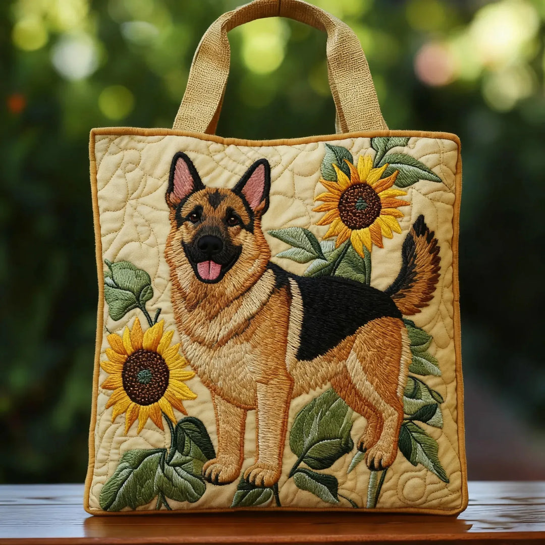 Floral German Shepherd handmade quilted tote for women