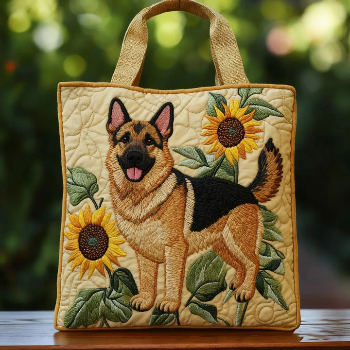Floral German Shepherd handmade quilted tote for women