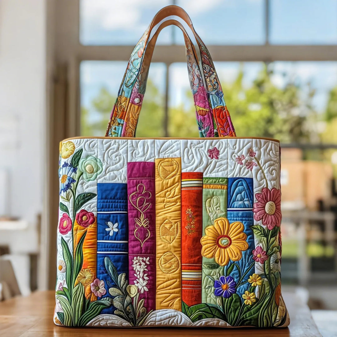 Blooming Library handmade quilted tote for women