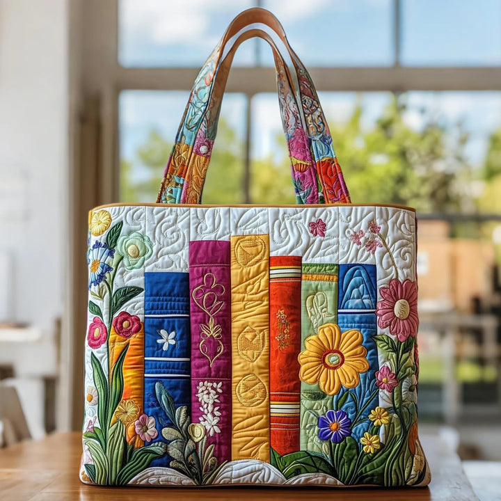 Blooming Library handmade quilted tote for women