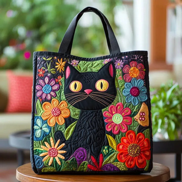 Black Cat handmade quilted tote for women