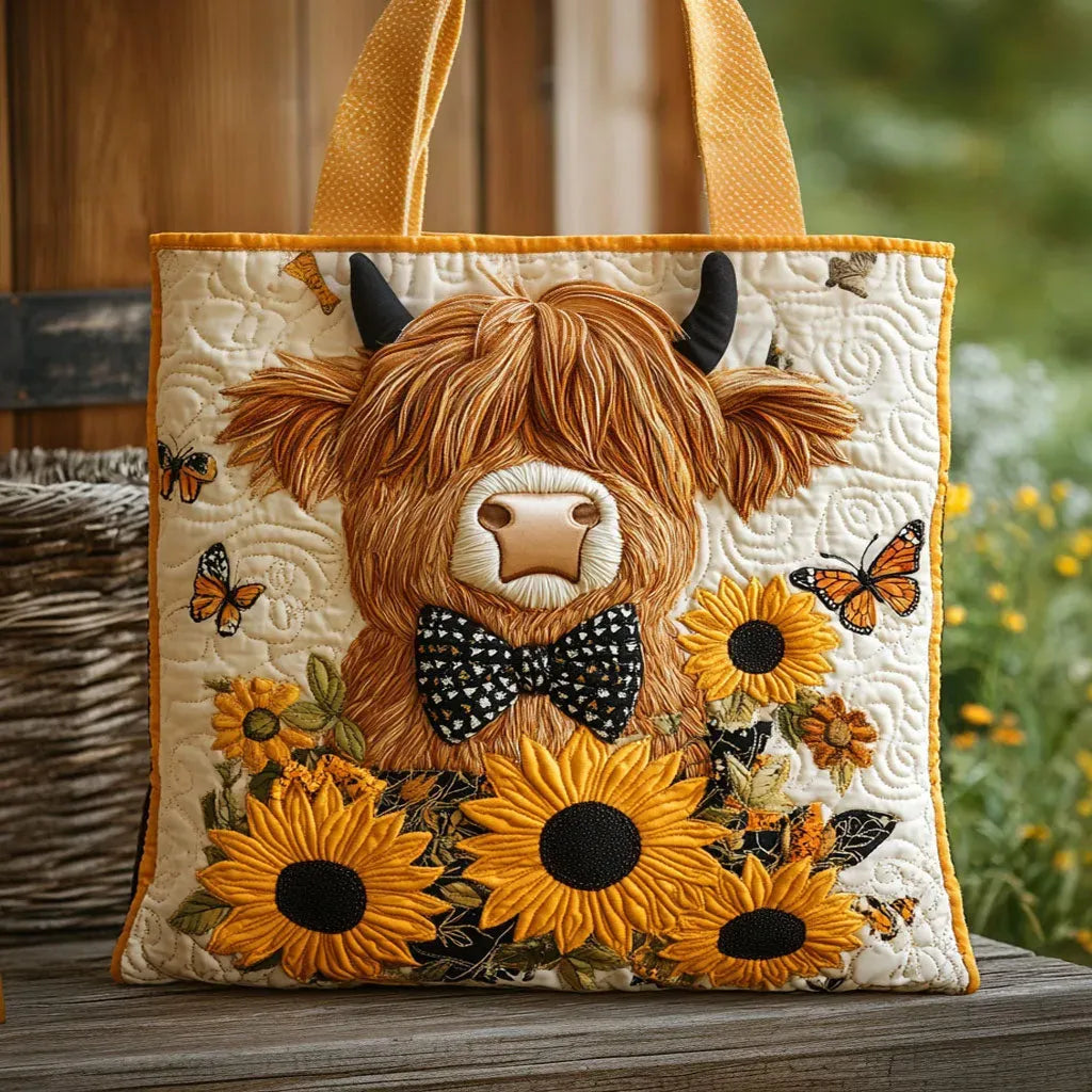 Cow &amp; Sunflowers handmade quilted tote for women