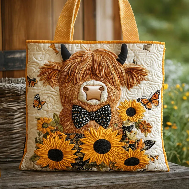 Cow &amp; Sunflowers handmade quilted tote for women