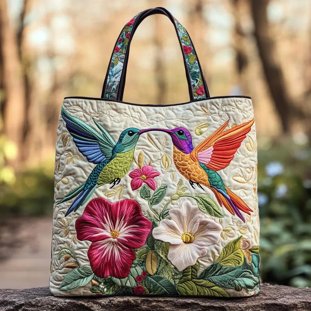 Hummingbird &amp; White Flowers floral quilted tote for women
