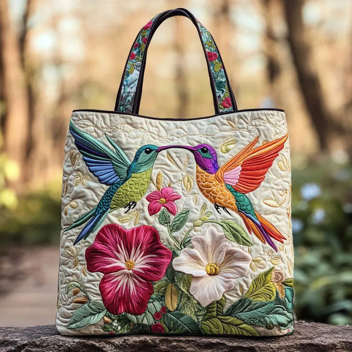 Hummingbird &amp; White Flowers floral quilted tote for women