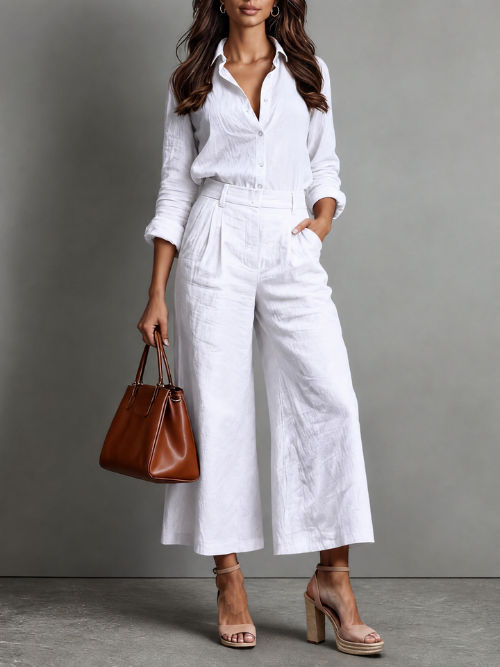Rosa Pink | Linen Set: Flowy Shirt and Capri Pants for Effortless Style
