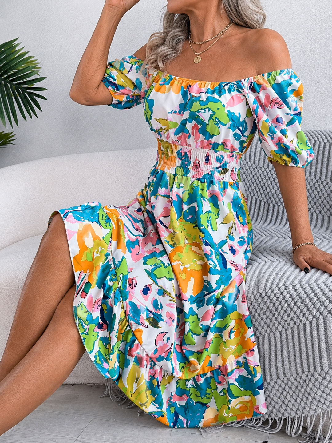 Abigail | Boho Off-Shoulder Midi Dress