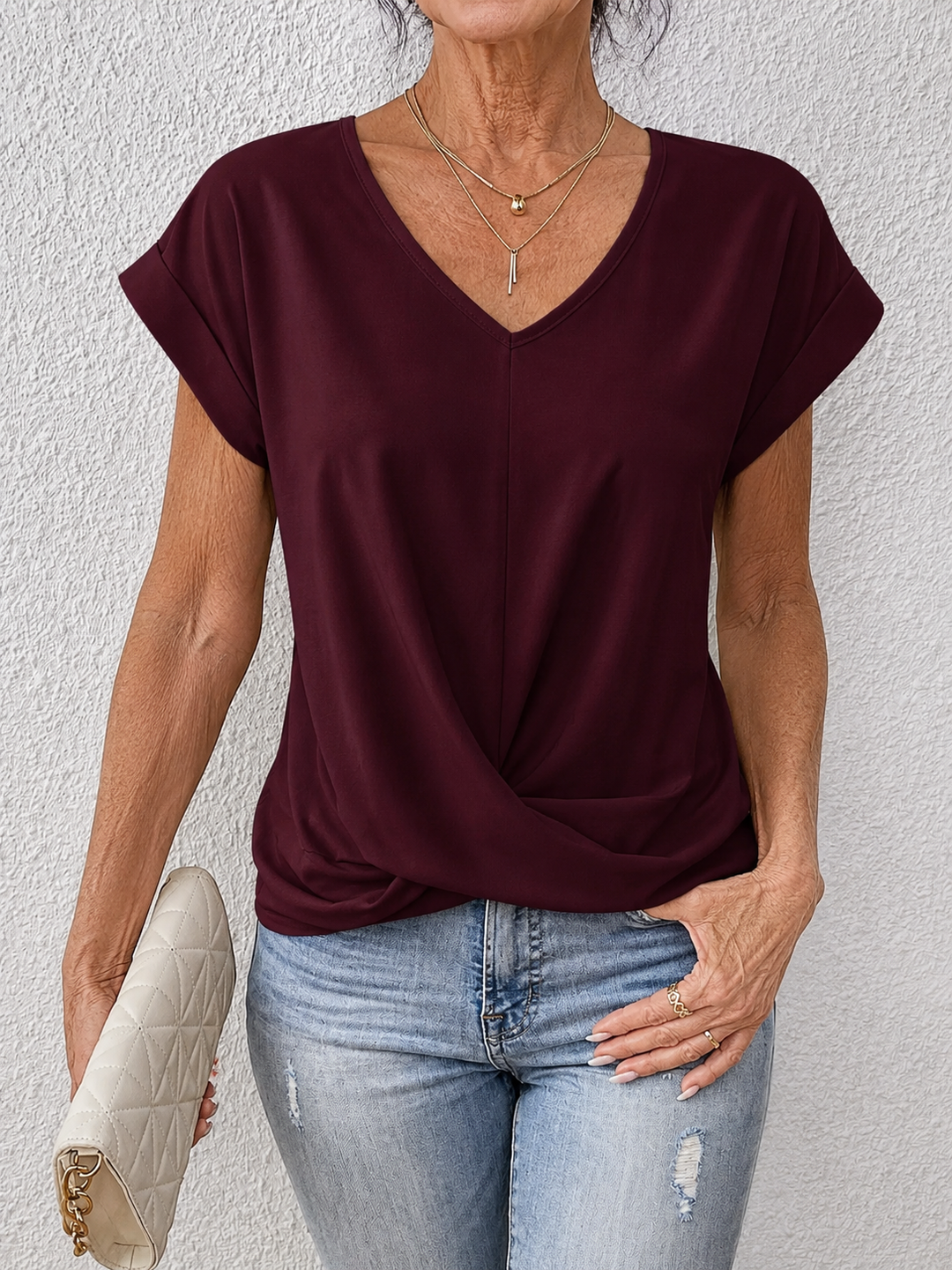 Yasmine | V-Neck Bow Drape Top