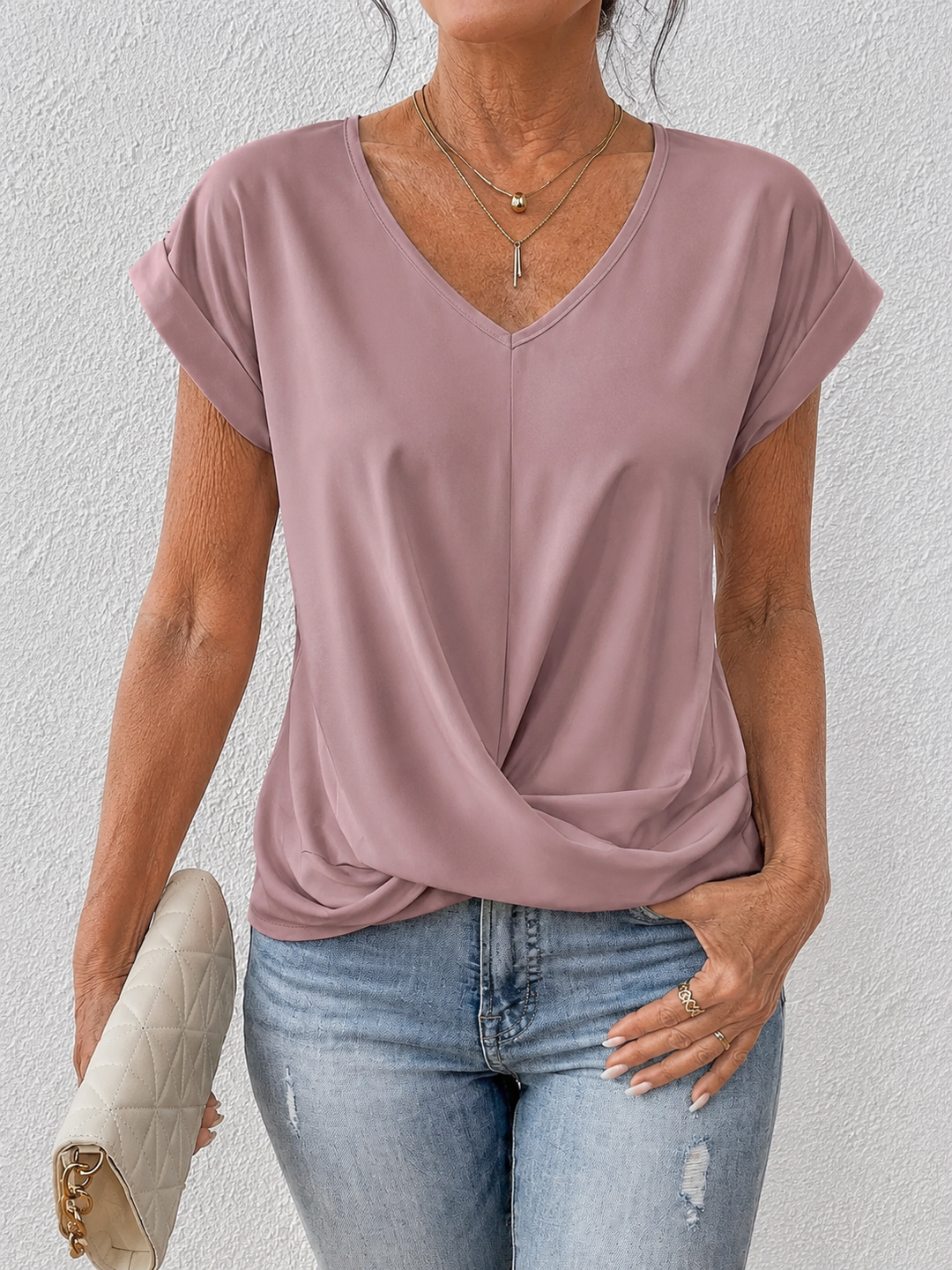 Yasmine | V-Neck Bow Drape Top