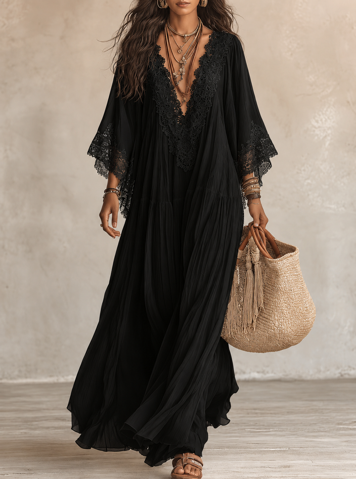 Celestina lace trim chiffon maxi dress for women
