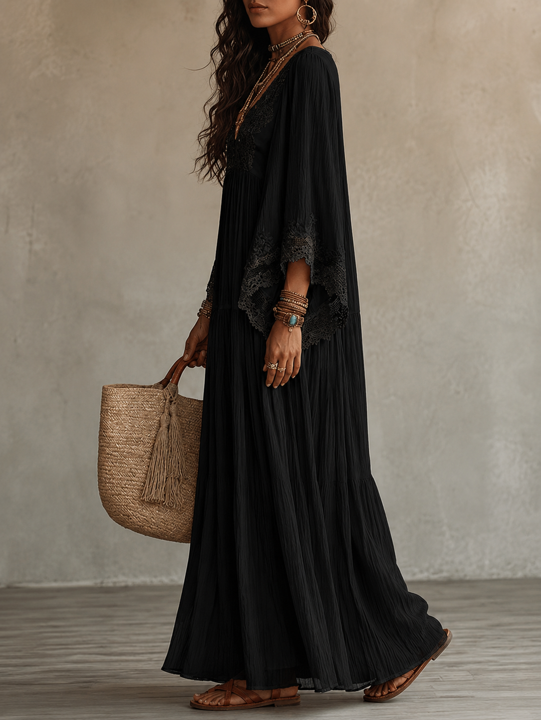 Celestina lace trim chiffon maxi dress for women