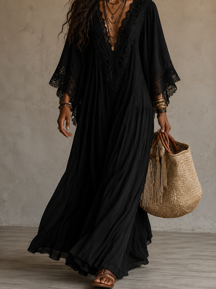Celestina lace trim chiffon maxi dress for women