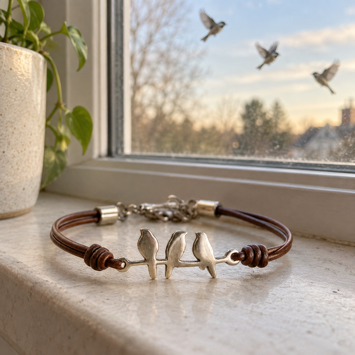Wren vintage bird charm rope bracelet for women