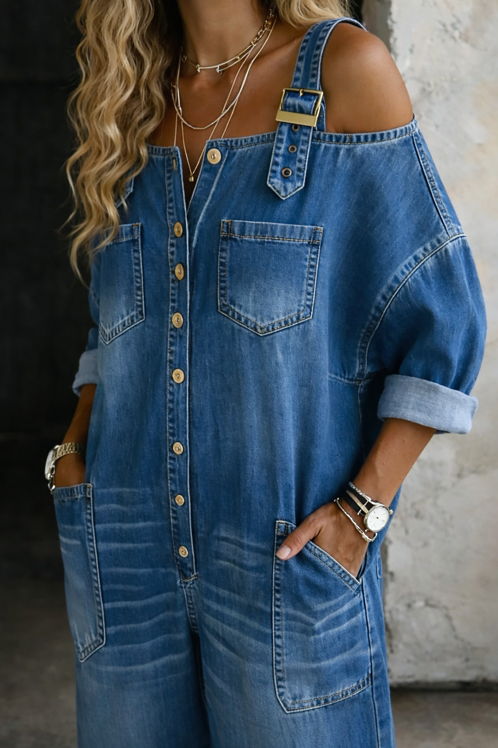 Sophia | Denim romper with off-the-shoulder
