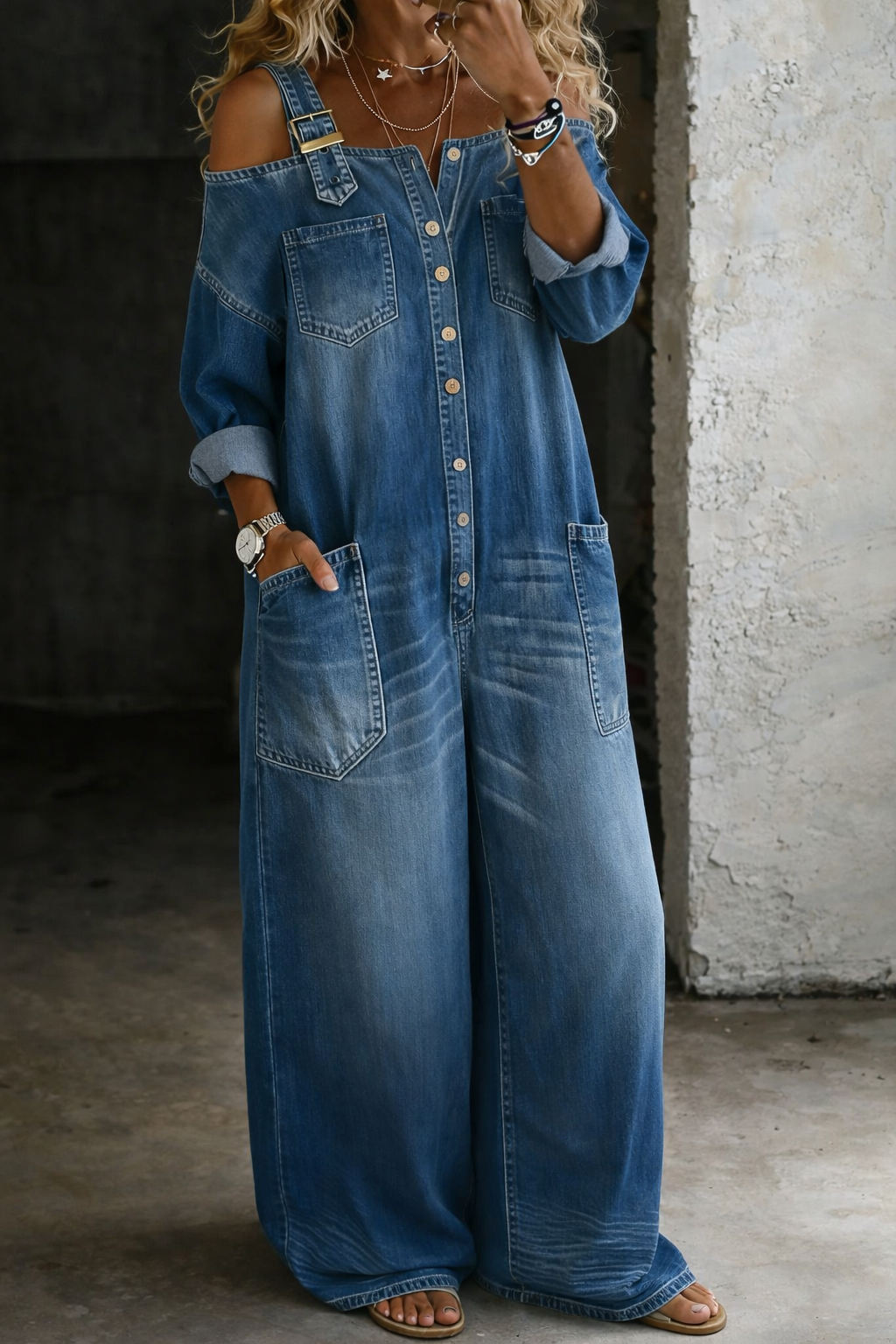 Sophia | Denim romper with off-the-shoulder