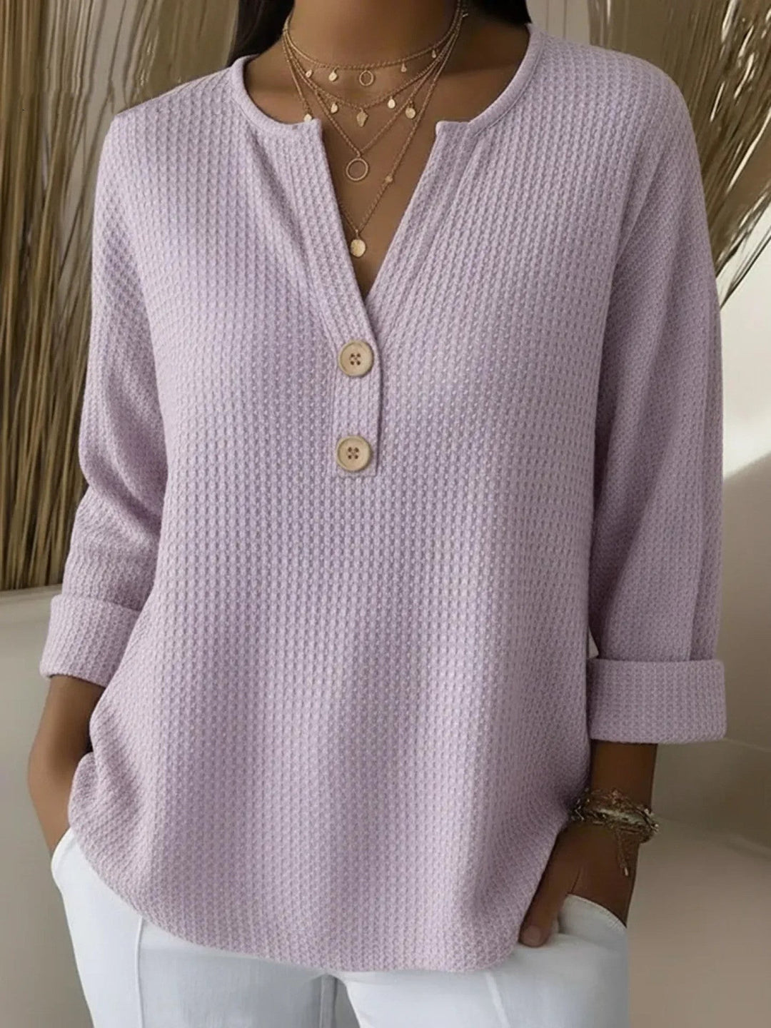 Lucia waffle henley top for women