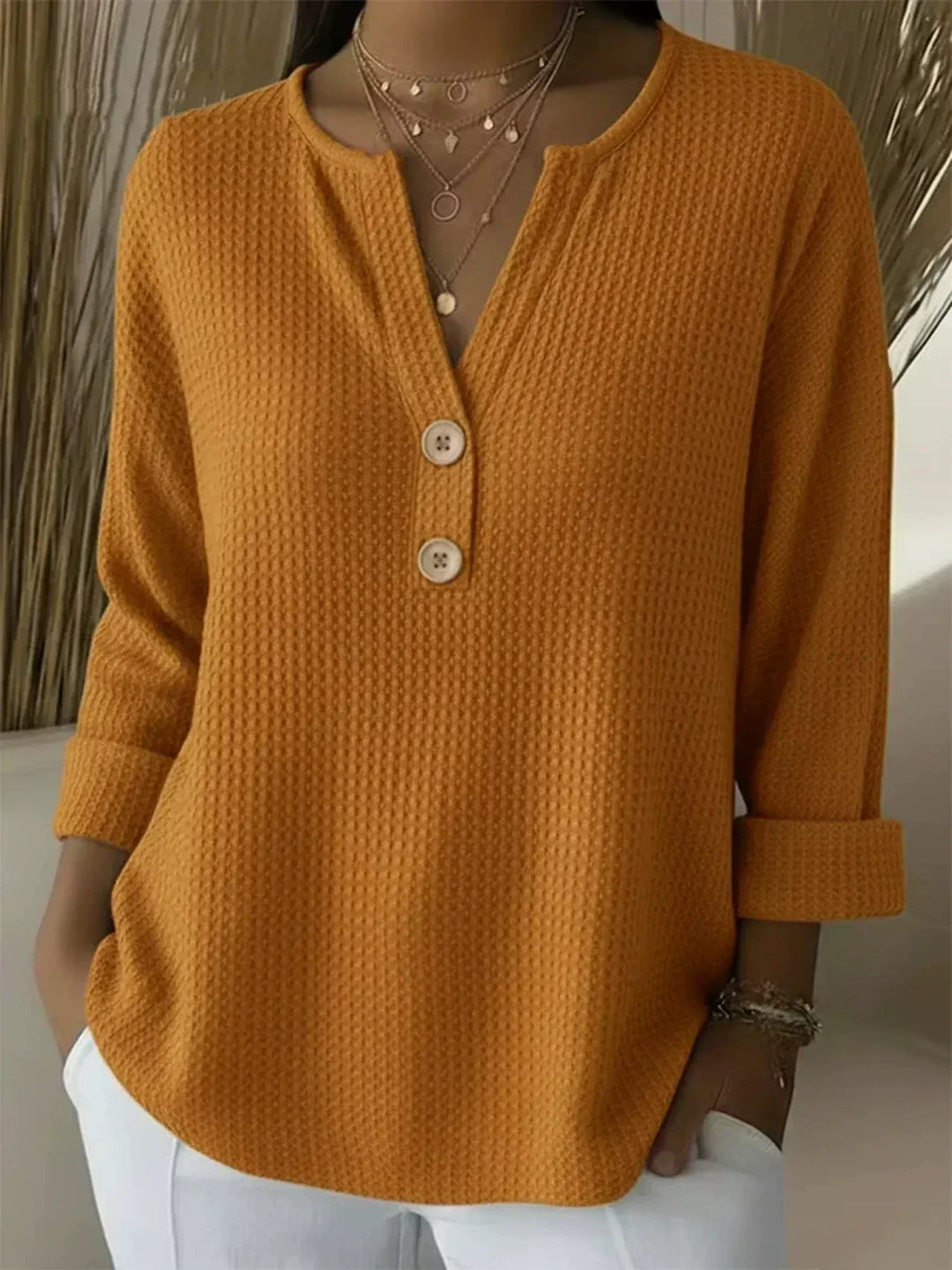 Lucia waffle henley top for women