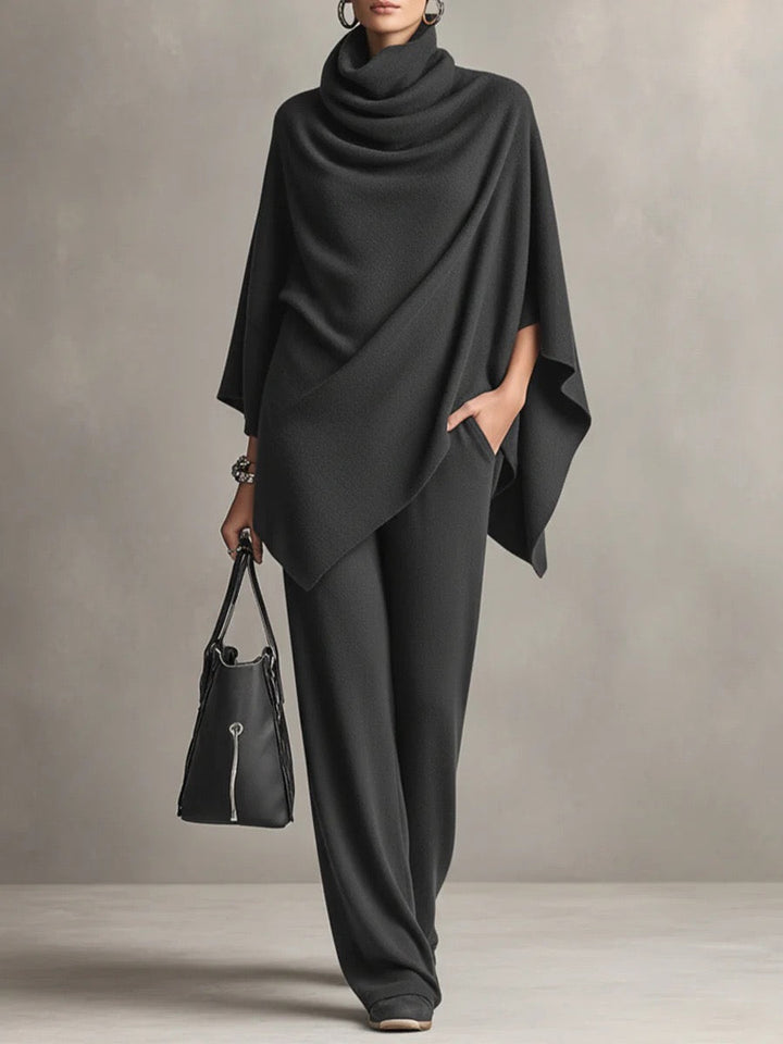 Urban Casual Turtleneck Poncho and Pants Set