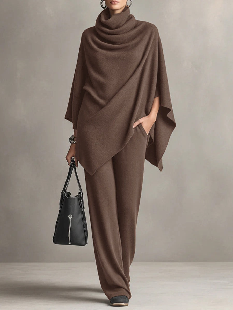 Urban Casual Turtleneck Poncho and Pants Set