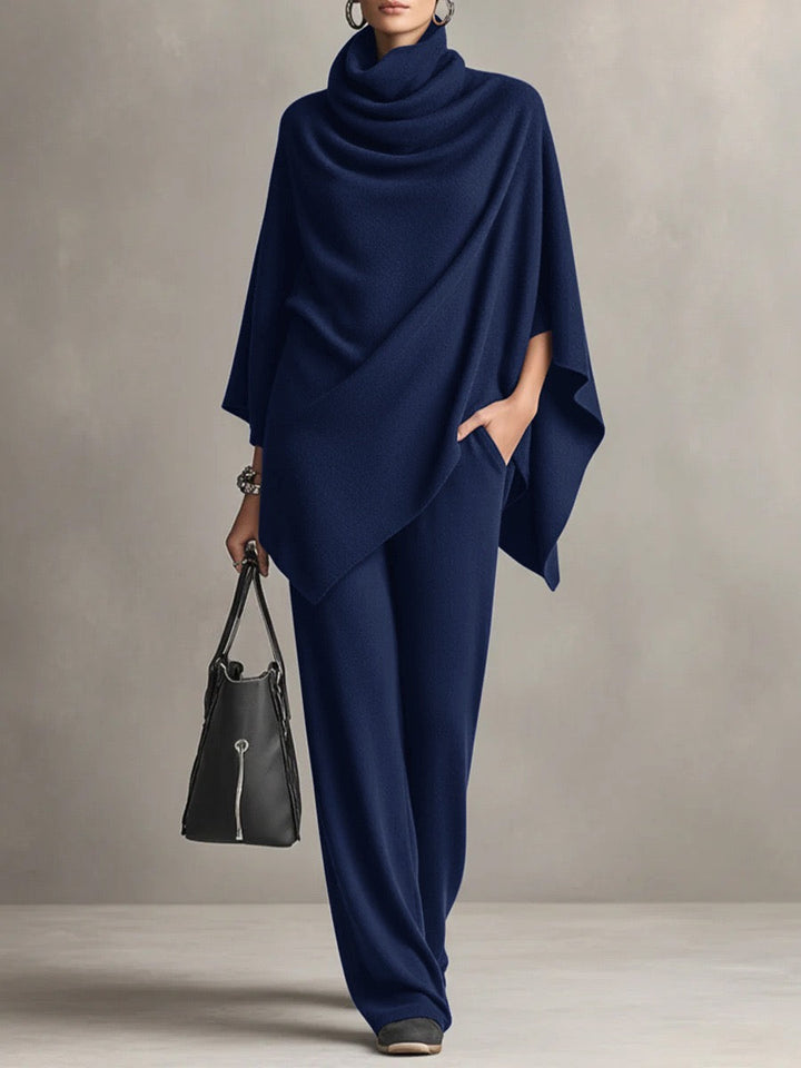 Urban Casual Turtleneck Poncho and Pants Set