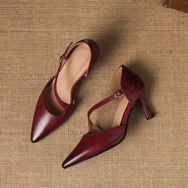 Avena genuine leather crossover strap heels for women