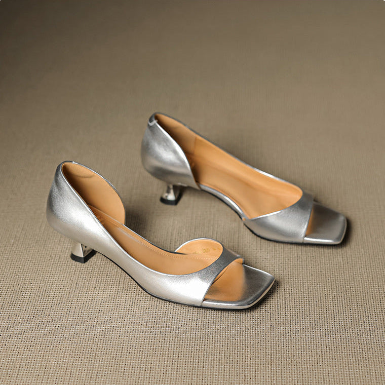 Celin peep toe genuine leather heels for women