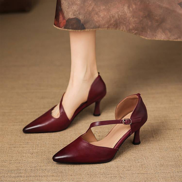 Avena genuine leather crossover strap heels for women