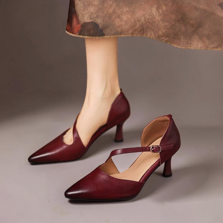 Avena genuine leather crossover strap heels for women
