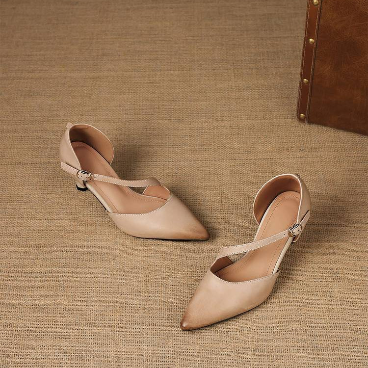 Avena genuine leather crossover strap heels for women