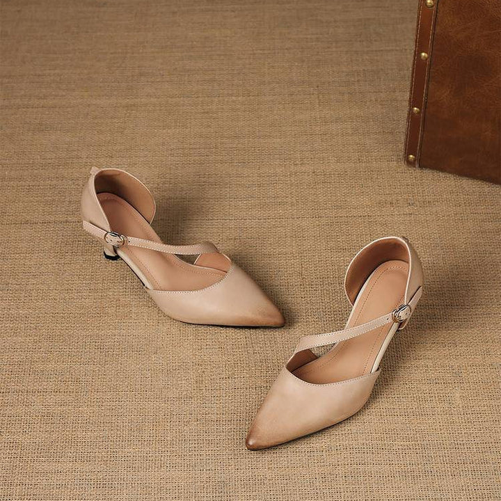 Avena genuine leather crossover strap heels for women