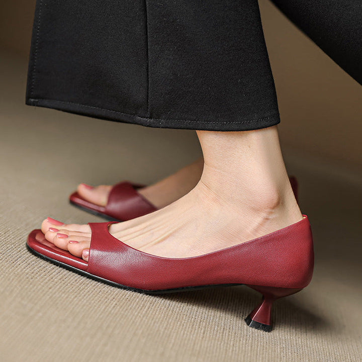 Celin peep toe genuine leather heels for women