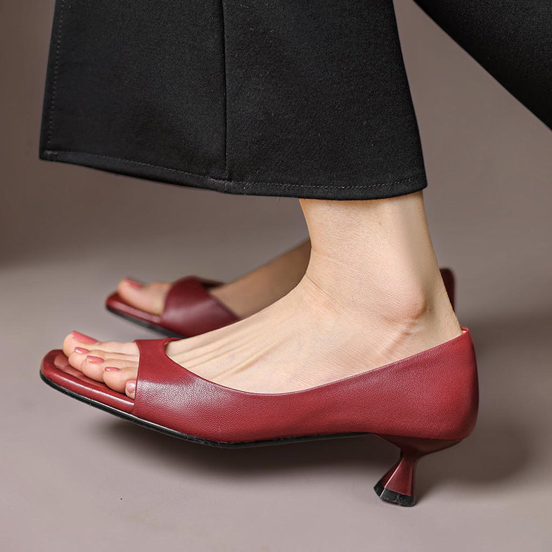 Celin peep toe genuine leather heels for women