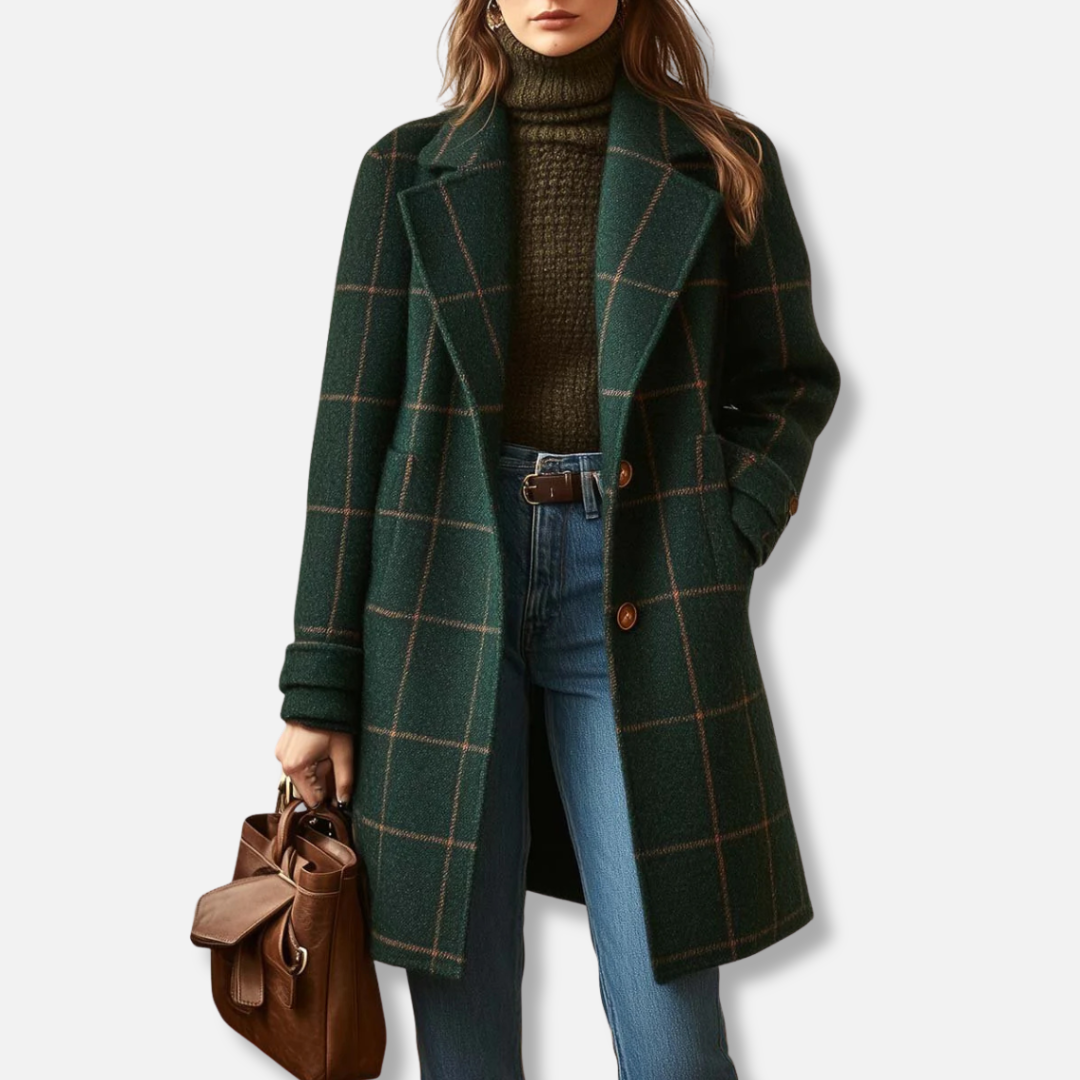 Elowen plaid wool-blend long coat for women