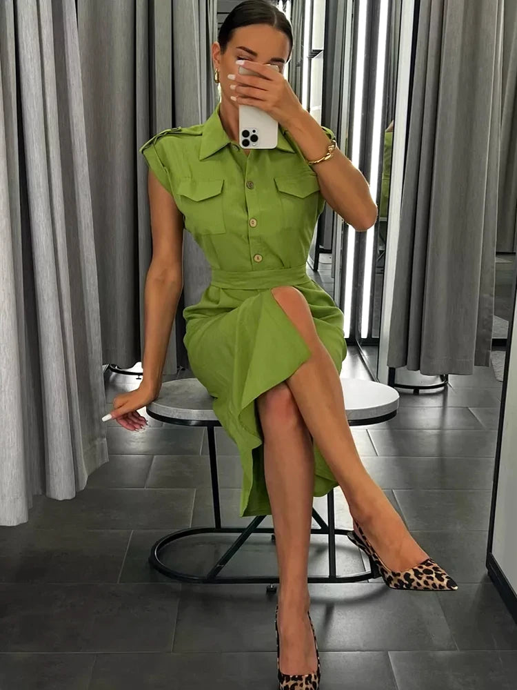 Sage | Vintage A-Line Midi Dress