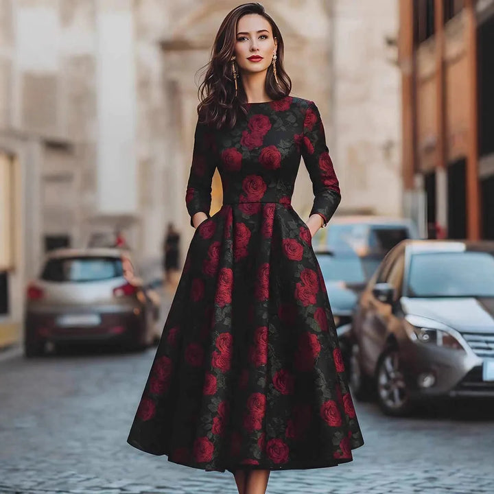 Rosaline floral print a-line midi dress for women