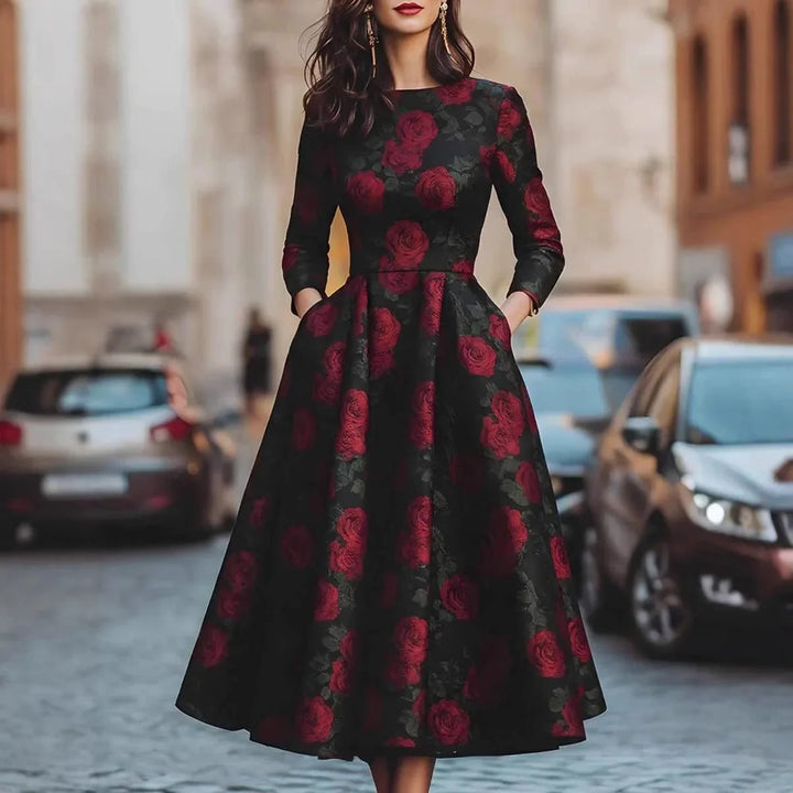 Rosaline floral print a-line midi dress for women