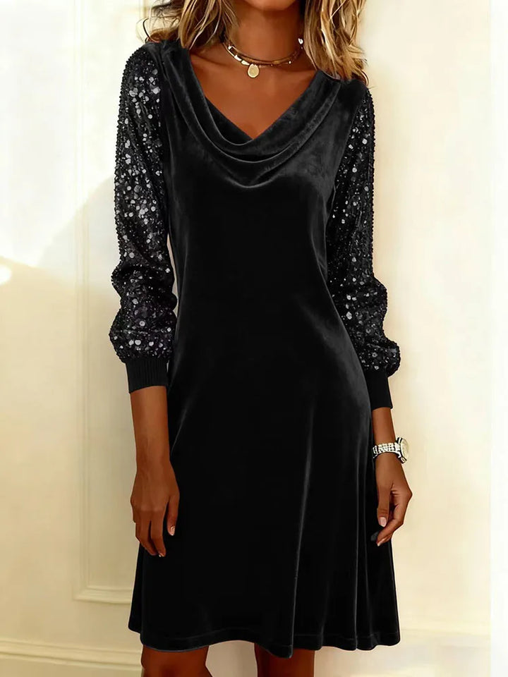 Aubrey Velvet Sparkle-Sleeve Dress