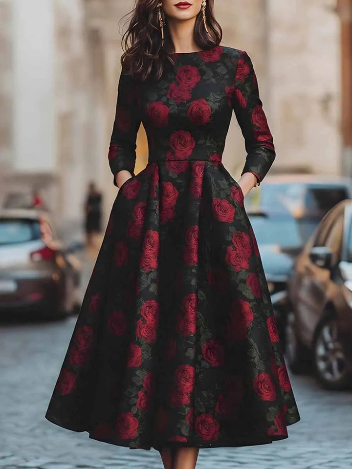 Rosaline floral print a-line midi dress for women