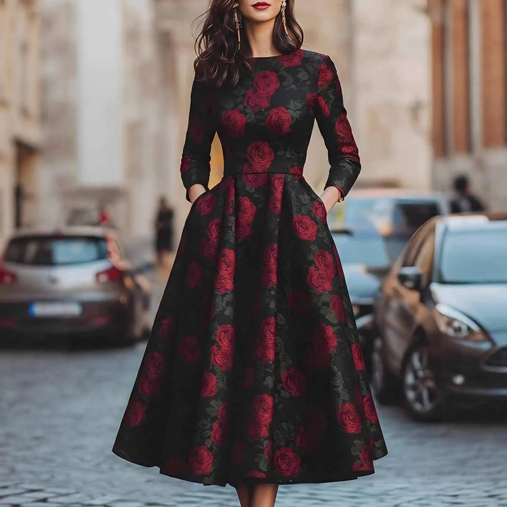 Rosaline floral print a-line midi dress for women