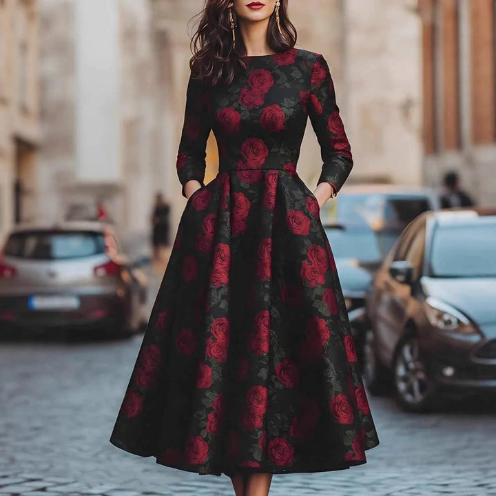 Rosaline floral print a-line midi dress for women
