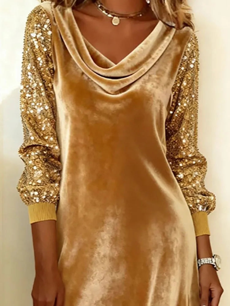 Aubrey Velvet Sparkle-Sleeve Dress