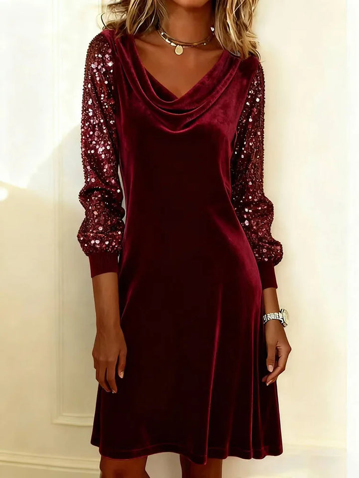 Aubrey Velvet Sparkle-Sleeve Dress