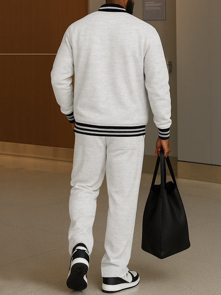 Classic Striped Trim Jacket Pants Set