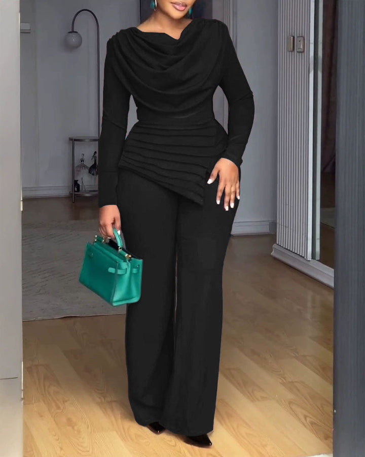 Casual Pleated Patchwork Cinched Waist Jumpsuit