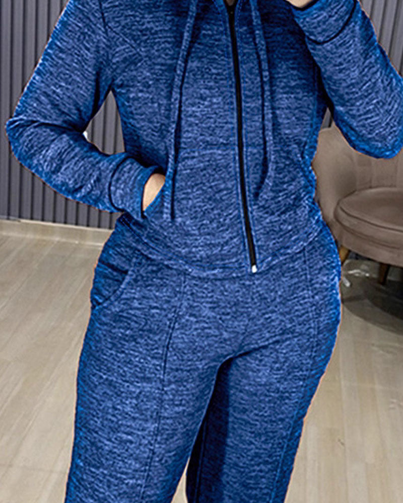 Athleisure Hooded Jacket Wide Leg Pants Set