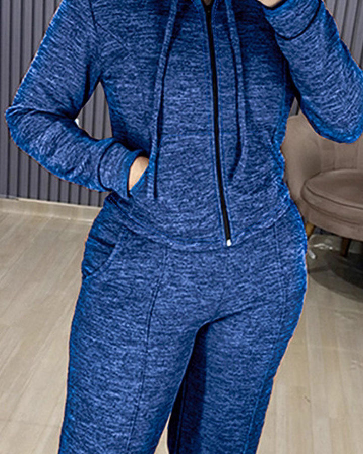 Athleisure Hooded Jacket Wide Leg Pants Set