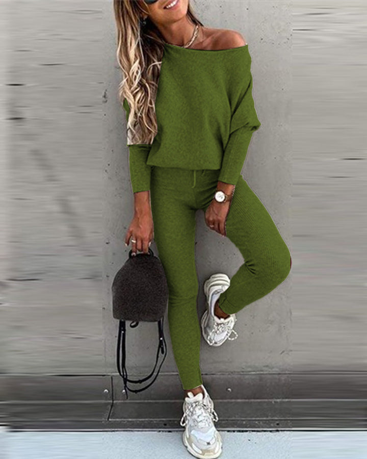 Stylish Off-Shoulder Top and Pants Set