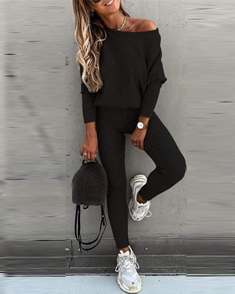 Stylish Off-Shoulder Top and Pants Set